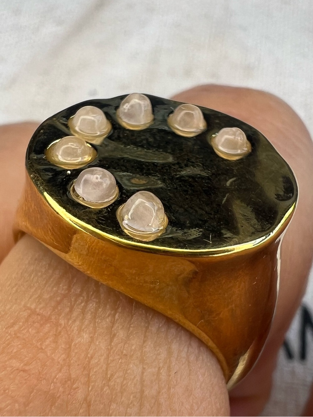 Rose Quartz Signet Ring 24k Gold Plated NWOT - Picture 8 of 8